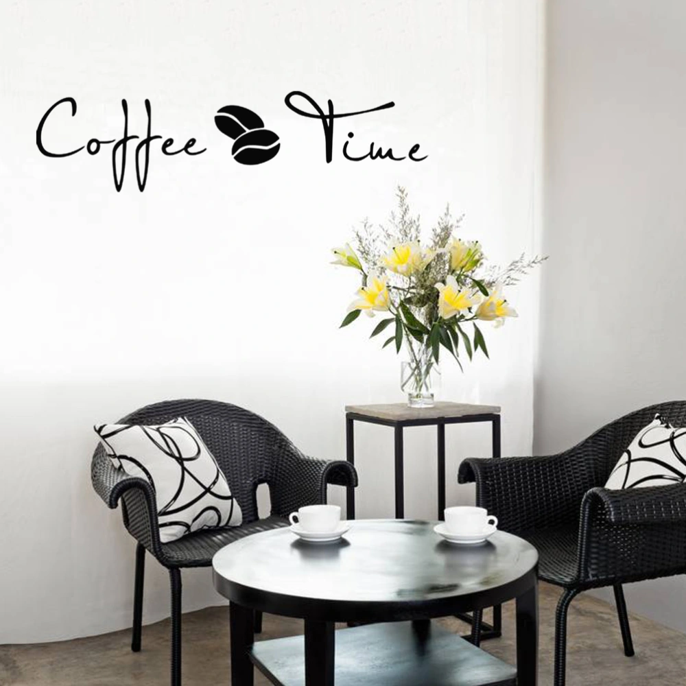 COFFEE TIME Wall Sticker Vinyl Lettering Wall Decal Removable DIY Coffee Wallpaper Waterproof Wall Art Decor for Coffee Shop Bedroom Living Room Home - 57x15cm