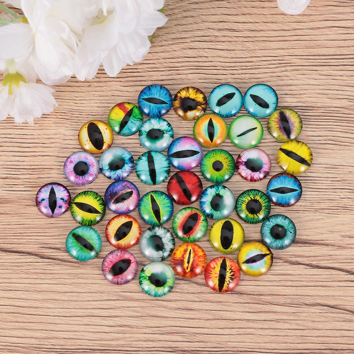 50Pcs 20mm Round Glass Animal Eye Time Glass Sticker DIY Jewelry Charms Accessories (Random Color)