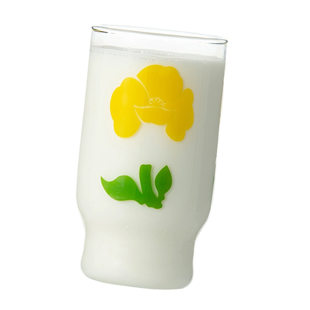 Heat-proof Glass Cup Flower Printing Milk Coffee Fruit Juice Cup Storage Cup for Home Office (Yellow)