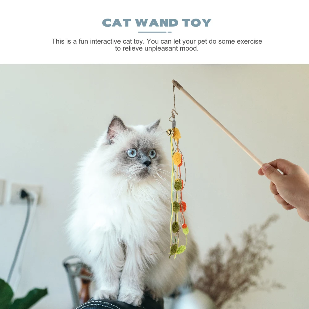 1pc Cat Wand Toy Pet Long Wand Interactive Toy Cat Teaser Toy with Catnip