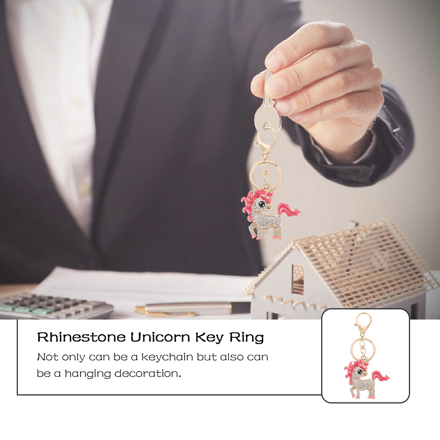 Rhinestone Unicorn Key Ring Bag Hanging Pendant Decorative Key Ring Bag Decor