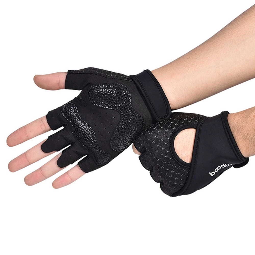 1 Pair of Yoga Gloves Non-slip Fitness Gloves Pilates Half Finger Hand Protector Gloves - Size L (Black)