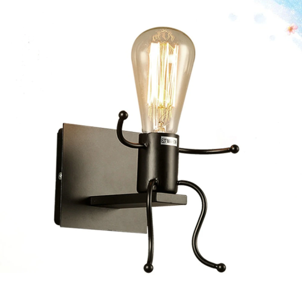 220V LED E27 Nordic Retro Living Room Children's Bedroom Decoration Bedside Wall Lamp Personality Stair Wrought Iron Machine Villain Wall Lamp(Black)