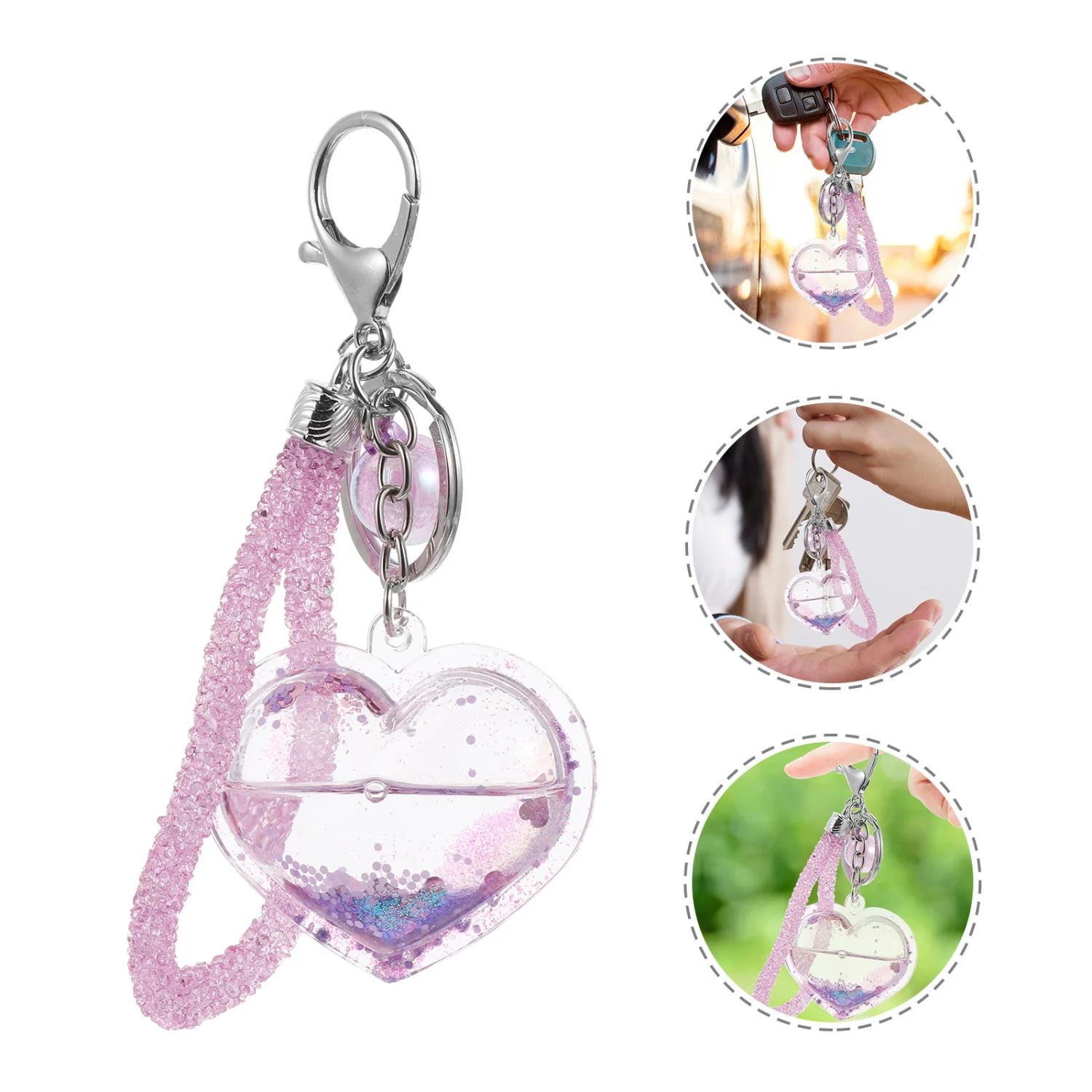 1 Set Powder Design Lovely Key Chain Heart Pendant Bag Pendant Key Chain