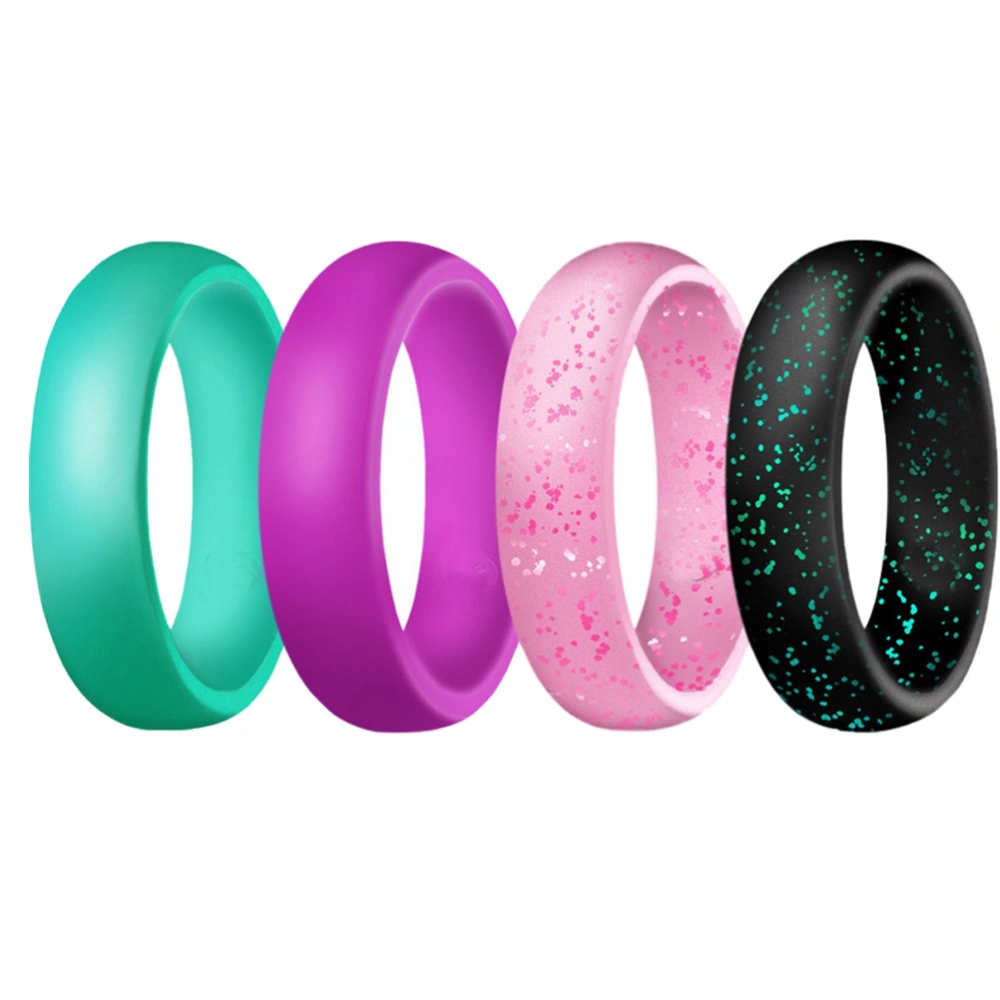 4pcs Woman's Glitter Silicone Rings Silicone Finger Rings (Assorted Color)