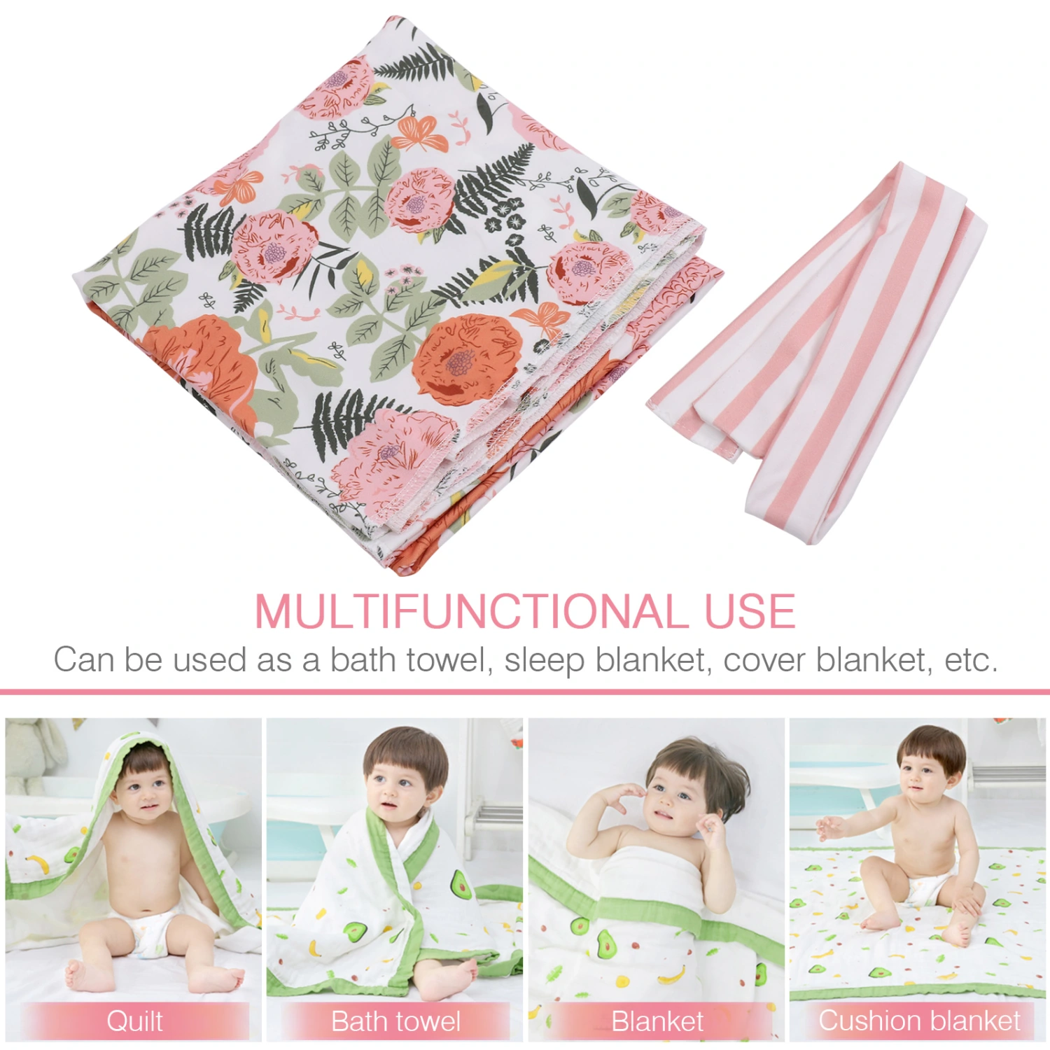 1 Set Baby Blanket Cartoon Baby Swaddle Blanket Newborn Anti-kick Blanket