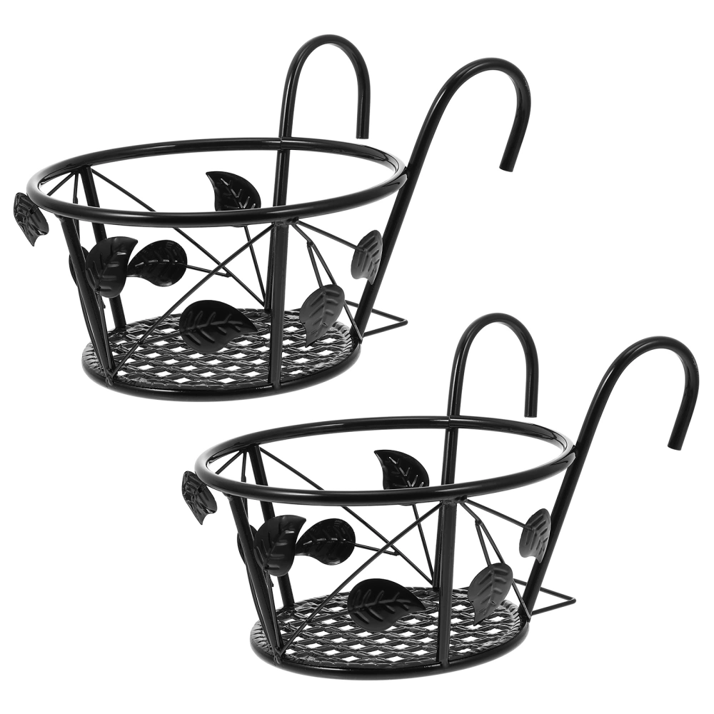 2Pcs Fence Hanging Iron Shelves Garden Flowerpot Racks Storage Containers Black