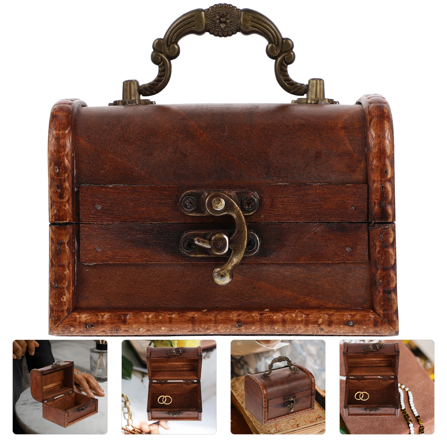 Wooden Trinket Box Retro Jewelry Case Vintage Jewelry Box Handheld Storage Case