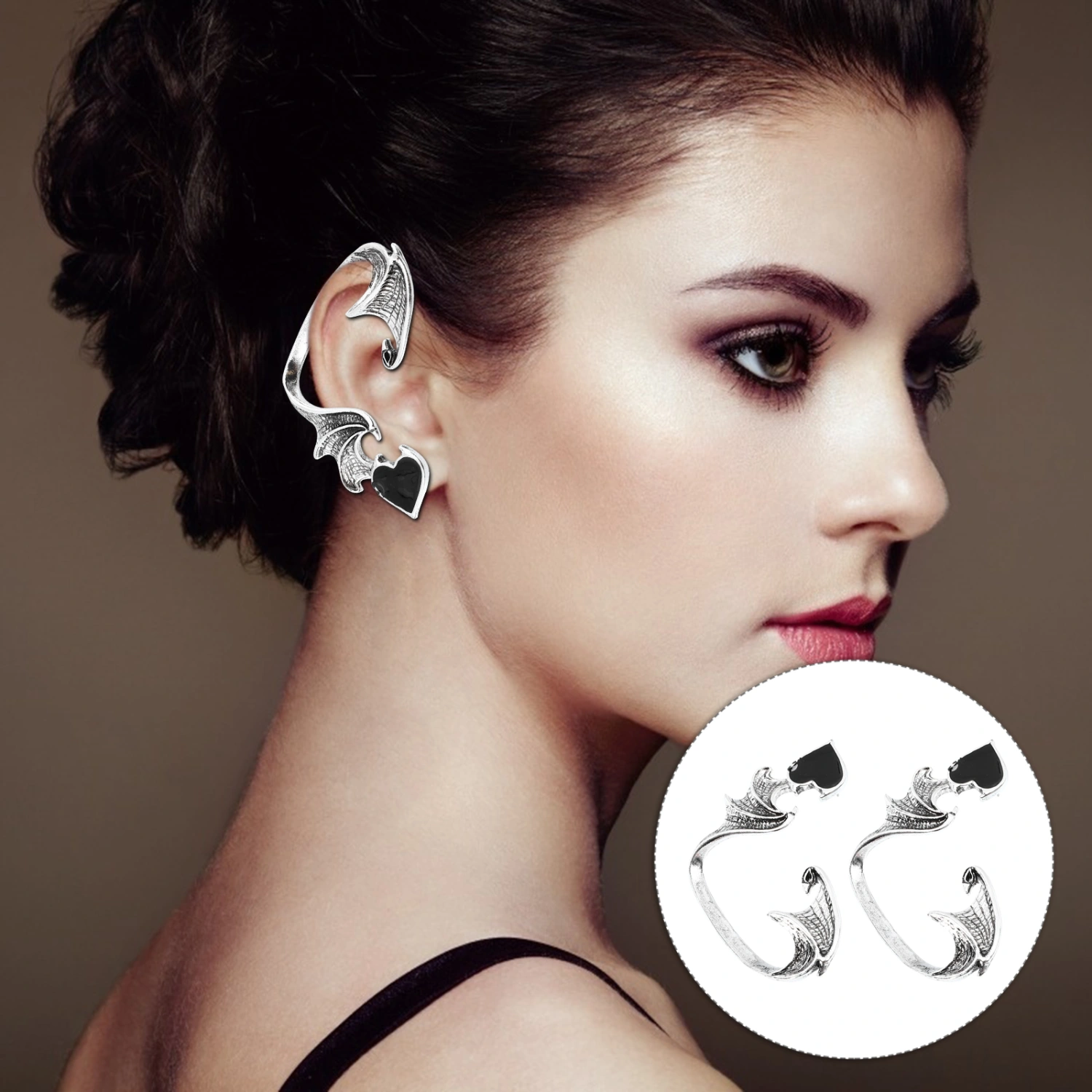 2pcs Halloween Cuff Earring Gothic Wings Ear Climber Earrings Punk Elf Earrings