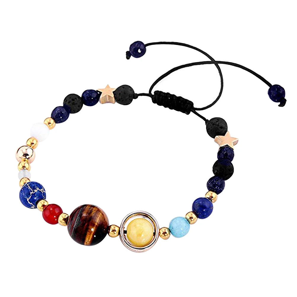 Adjustable Handmade Solar System Bracelet Universe Galaxy The Nine Planets Guardian Star Natural Stone Beads Bracelets(Weaving the Universe Eight Planet Bracelets)