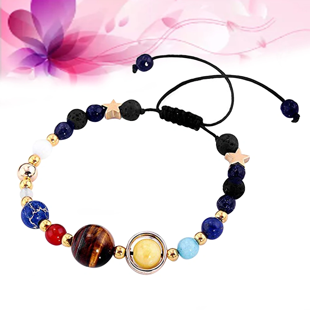 Adjustable Handmade Solar System Bracelet Universe Galaxy The Nine Planets Guardian Star Natural Stone Beads Bracelets(Weaving the Universe Eight Planet Bracelets)