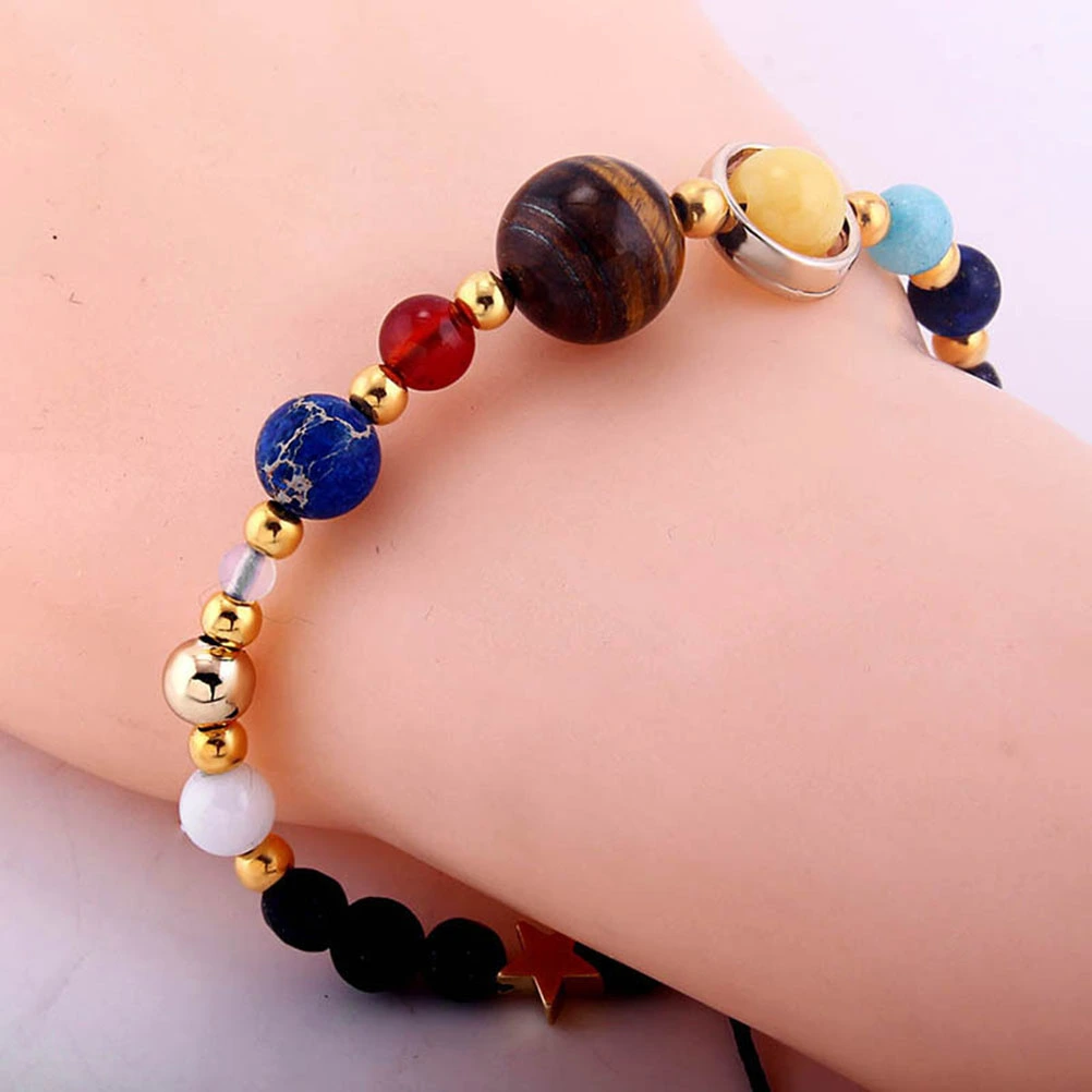 Adjustable Handmade Solar System Bracelet Universe Galaxy The Nine Planets Guardian Star Natural Stone Beads Bracelets(Weaving the Universe Eight Planet Bracelets)