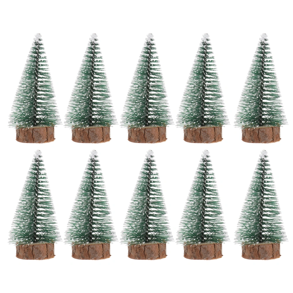 12 Pcs Mini Frosted Tabletop Christmas Pine Tree With Wood Base Christmas Home Party Decoration Ornaments - 10cm