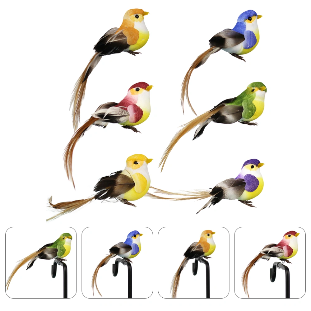 1 Set 6Ppcs Simulated Bird Decorations Bird Crafts Wedding Party Decorations