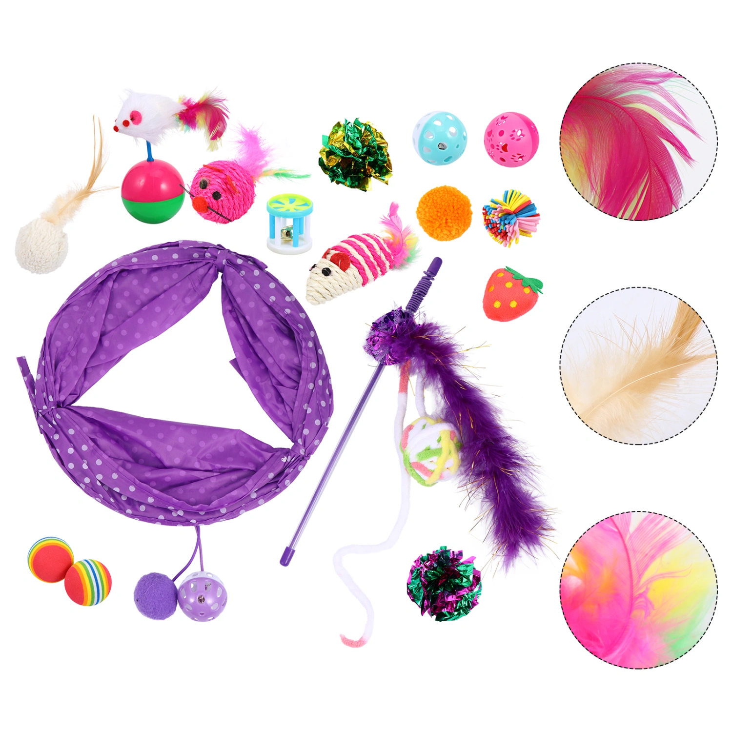 17pcs Cat Teasing Stick Feather Teaser Interactive Cat Wand Toy Cat Toy Supplies