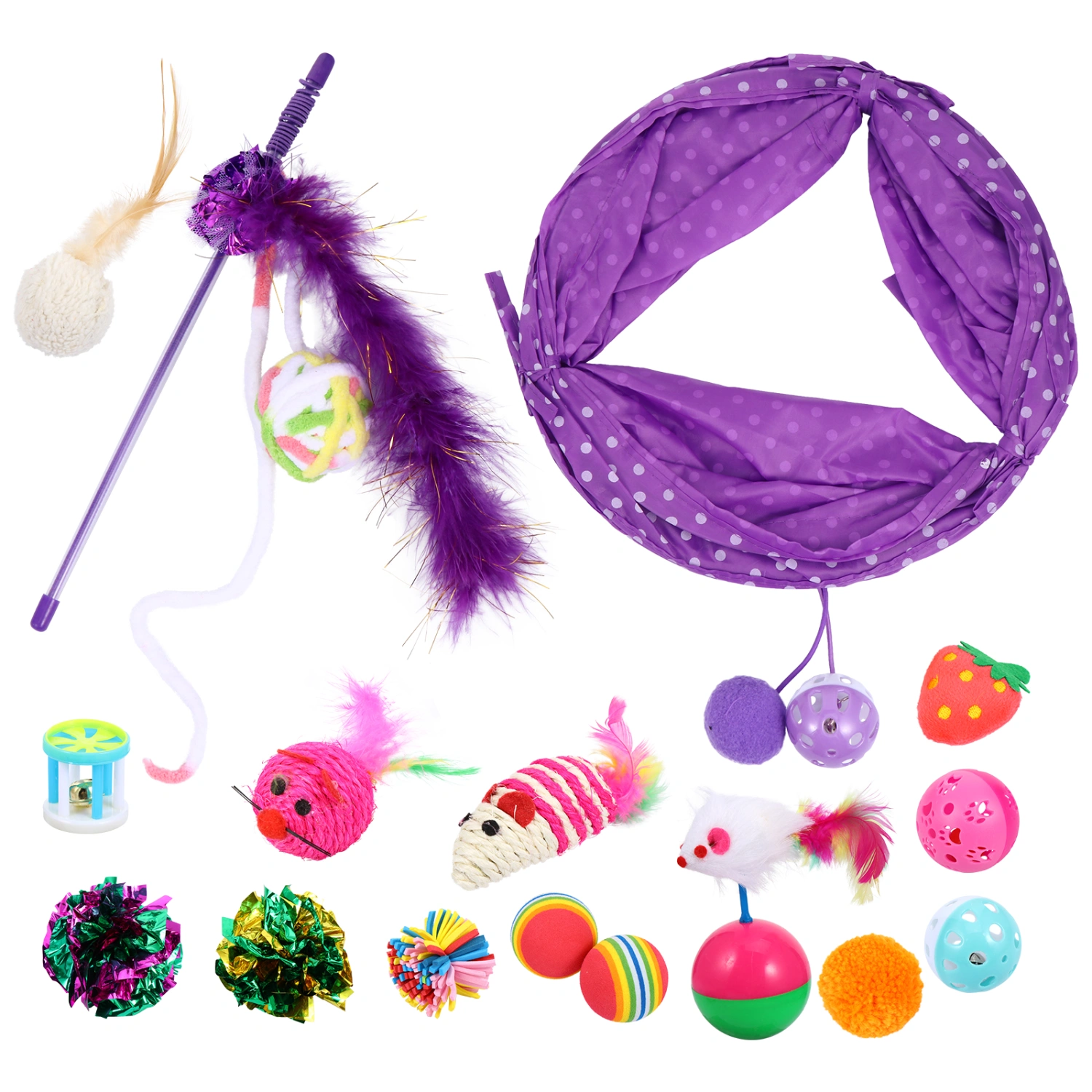 17pcs Cat Teasing Stick Feather Teaser Interactive Cat Wand Toy Cat Toy Supplies