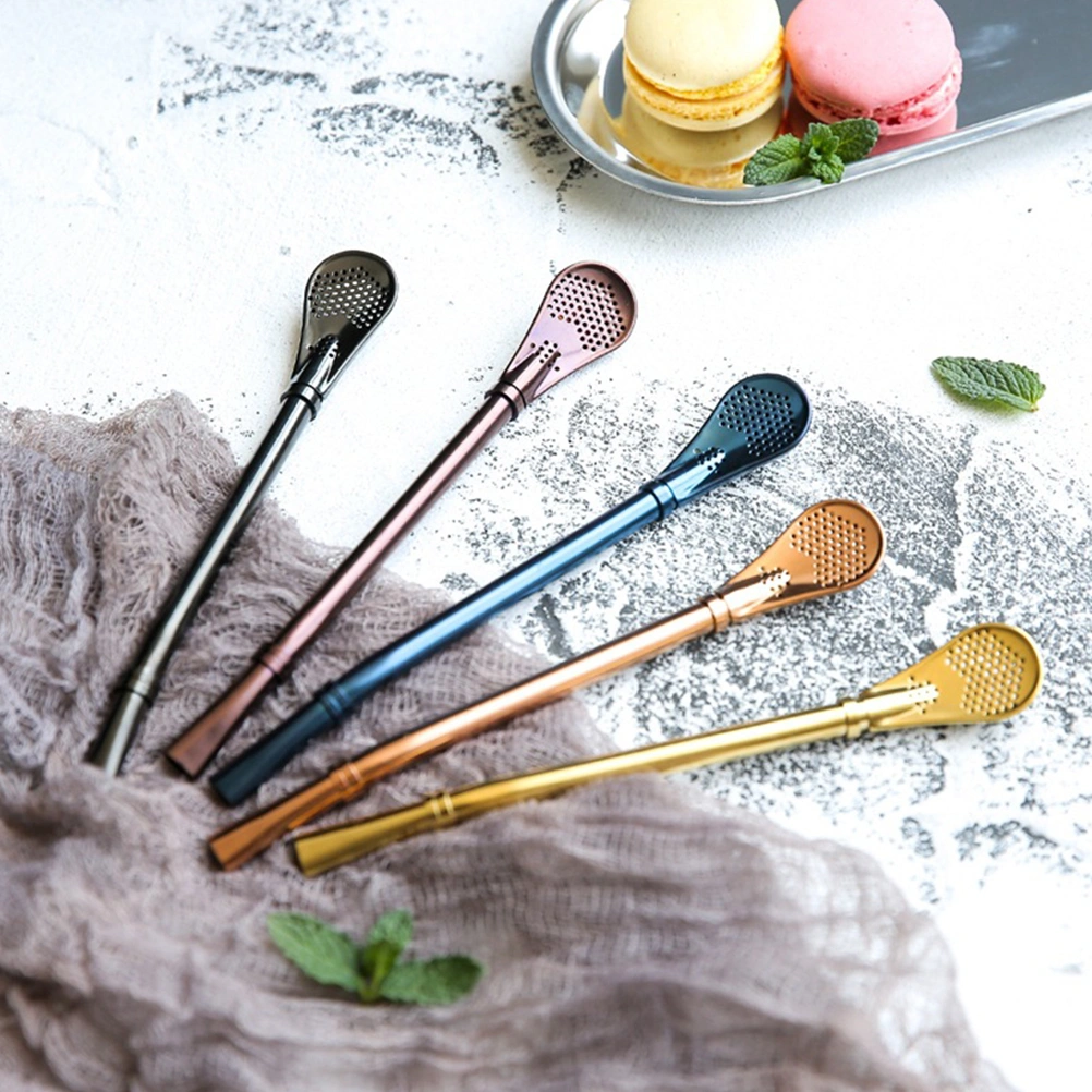 2Pcs Stainless Steel Swizzle Sticks Honey Dipper Filting Mixing Spoon Spherical Stir Stick for Coffee Milk (Stainless Steel Strainer Straws, Rose Gold)