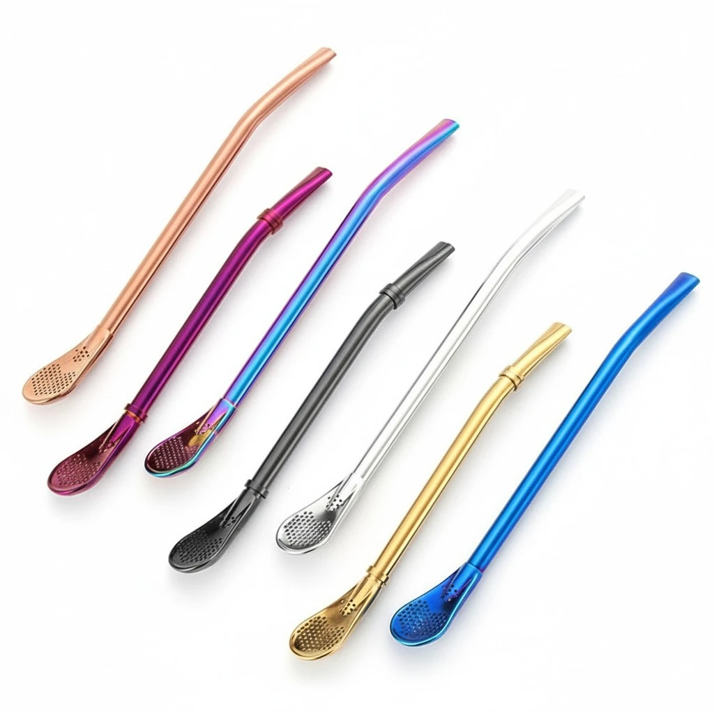 2Pcs Stainless Steel Swizzle Sticks Honey Dipper Filting Mixing Spoon Spherical Stir Stick for Coffee Milk (Stainless Steel Strainer Straws, Rose Gold)