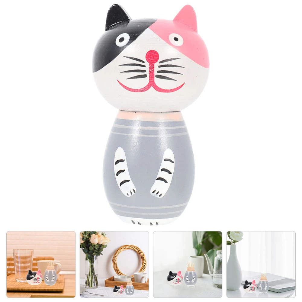 Cat Design Toothpick Holder Wooden Toothpick Dispenser Cartoon Cat Toothpick Holder