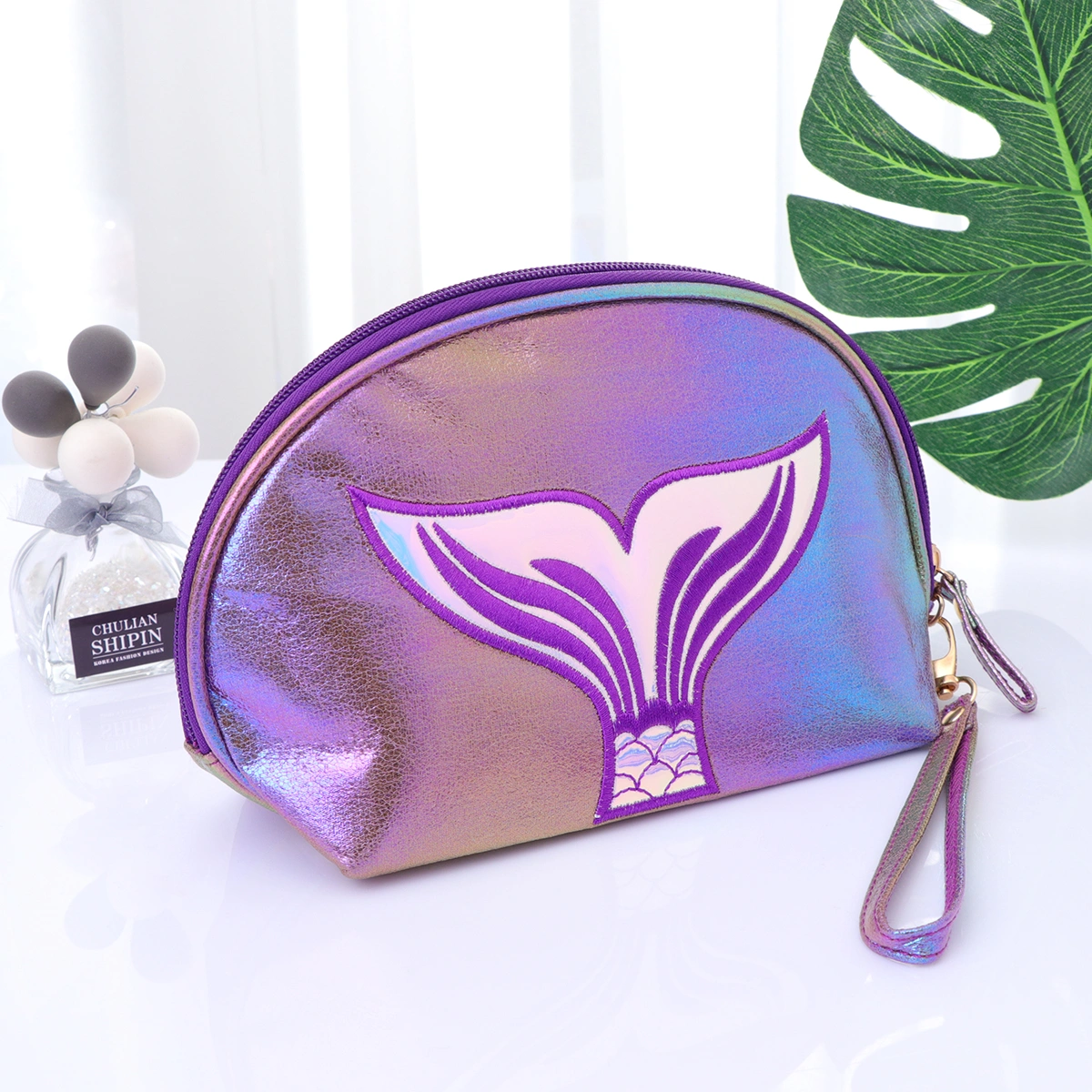 Fishtail Pattern Cosmetic Bag Shiny Makeup Bags Cosmetic Case Toiletry Bag zipper Travel Storage Pouch (Colorful)