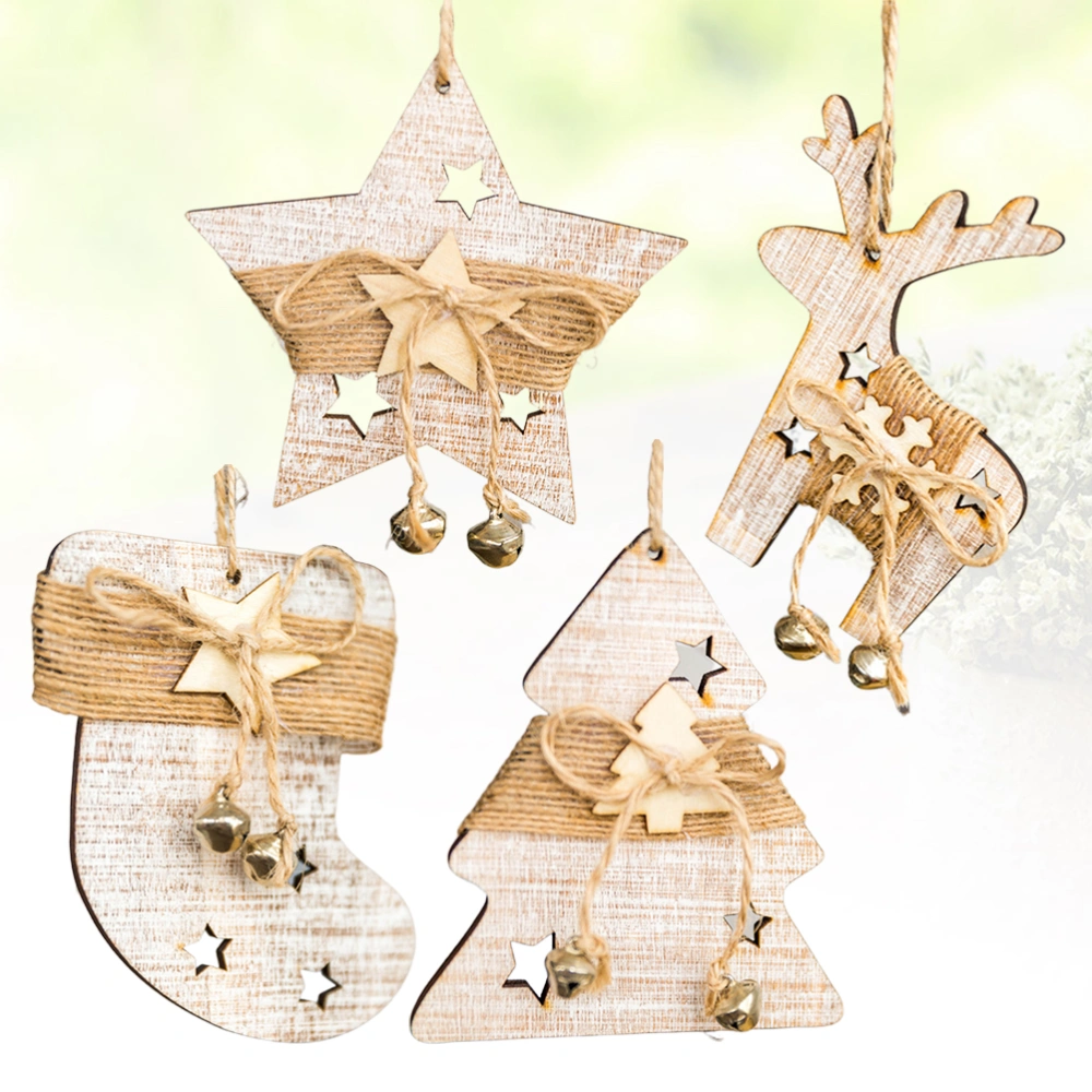 4 Pcs Christmas Hanging Pendant Funny Festive Wooden Wall Hanging Charming Delicate Hanging Ornament for Christmas Holidays