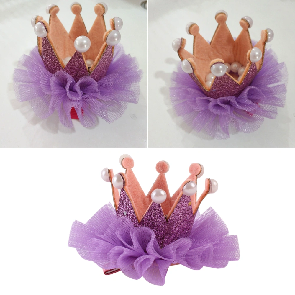 Children's Headwear Hair Accessories Lace Three-dimensional Crown Hairpin Birthday Gift Barrette (Purple)