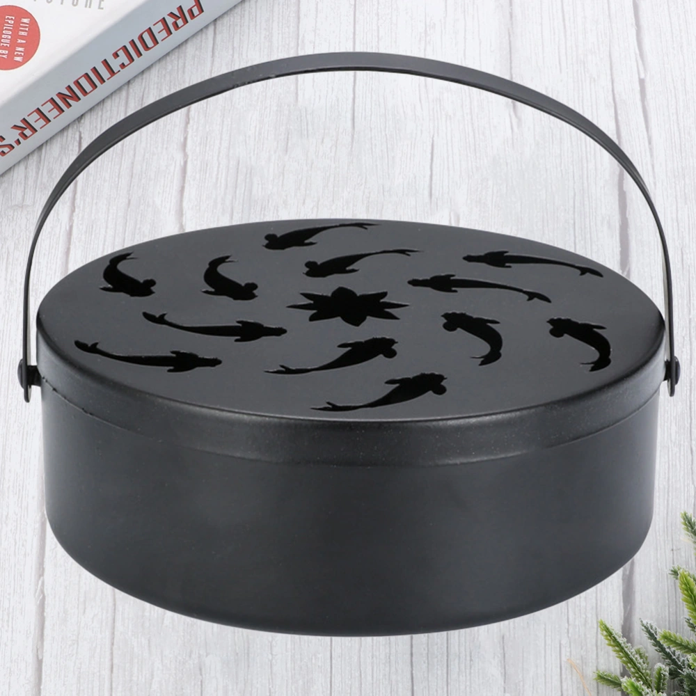 Iron Mosquito-Repellent Incense Holder Portable Mosquito Coil Storage Box with Cover (Black, Flying Fish)