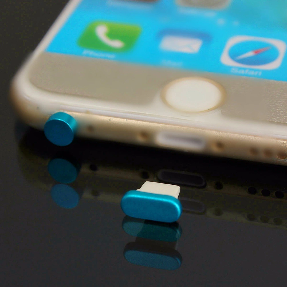 4-in-1 Metal Ear Data Anti Dust Plug Keeper Dock for iPhone 6 / 6 Plus / 6s / 6s plus / / Mini / Pro / Air (Sky Blue)