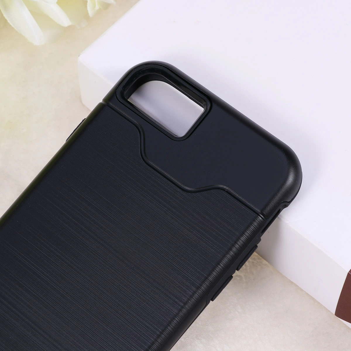 Wallet Phone Case Shockproof Holder Case Sturdy Kickstand Phone Cover with Wire Drawing Treatment for iPhone 7/8(Black)