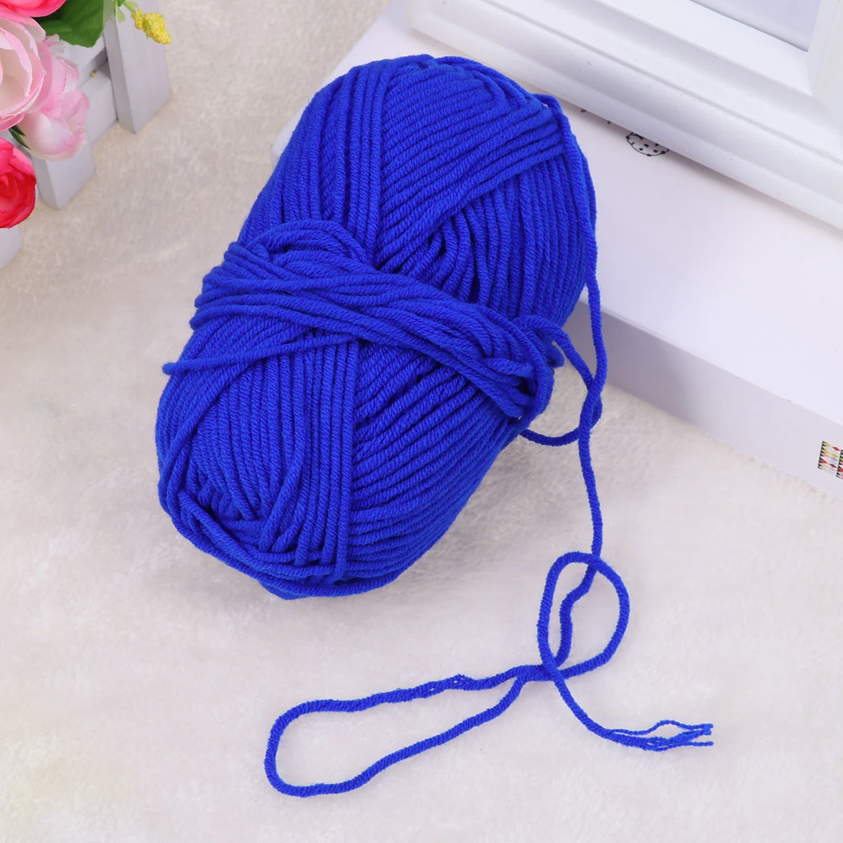 50g Milk Cotton Yarn Cotton Chunky Hand-woven Crochet Knitting Wool Yarn Warm Yarn for Sweaters Hats Scarves DIY (Royal Blue)