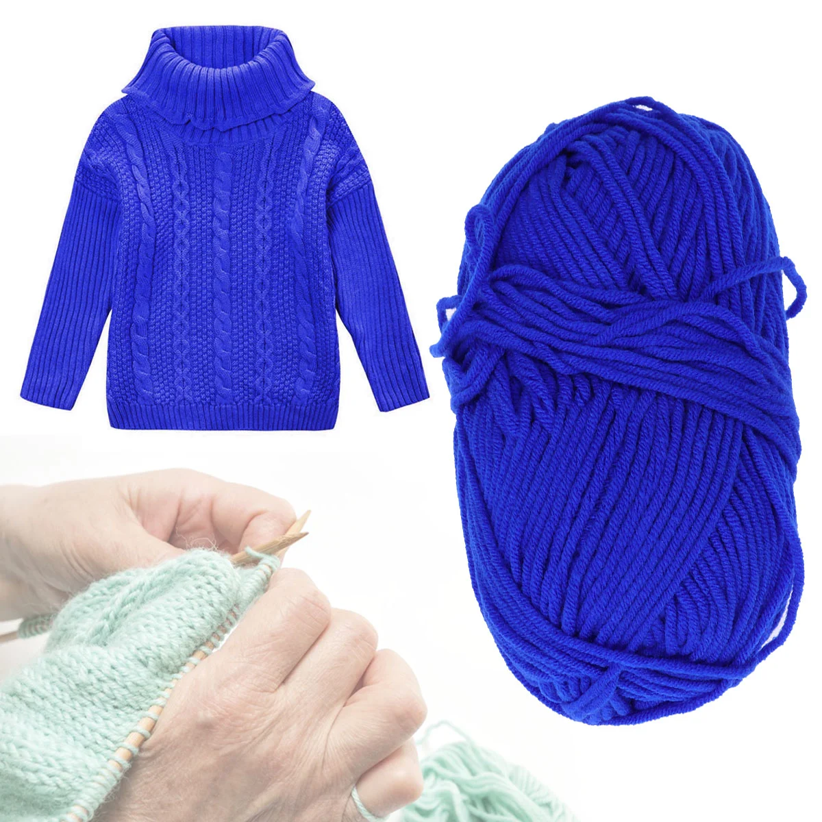 50g Milk Cotton Yarn Cotton Chunky Hand-woven Crochet Knitting Wool Yarn Warm Yarn for Sweaters Hats Scarves DIY (Royal Blue)