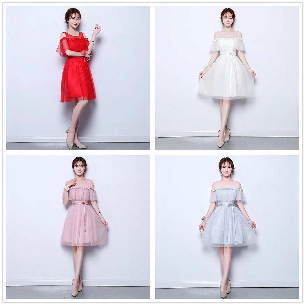 1PC Elegant Formal Dress Banquet Toast Clothes Evening Ceremony Dress Wedding Bridesmaid Dress (Grey, Size M)