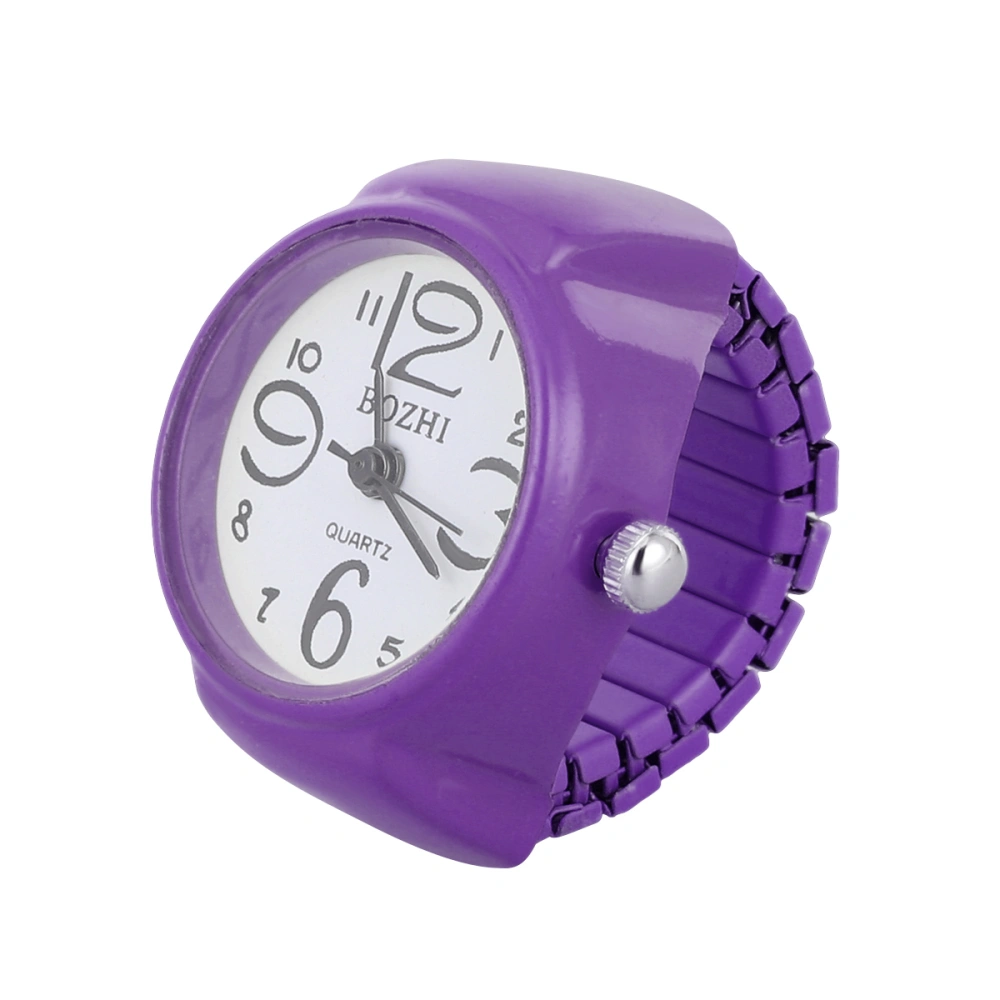 1Pc Personality Unisex Watch Shaped Finger Ring Fashion Exquisite Quartz Watch Ring (Purple)