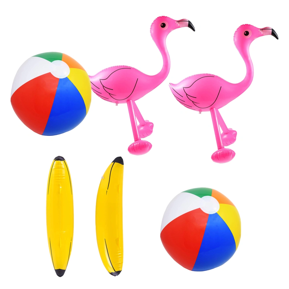 6pcs Kids Swimming Toys Beach Toy Plastic Inflatable Simulation Water Playing Plaything for Kids Children (Colorful, 2pcs Flamingo Toys + 2pcs Banana Toys + 2pcs Beach Balls)