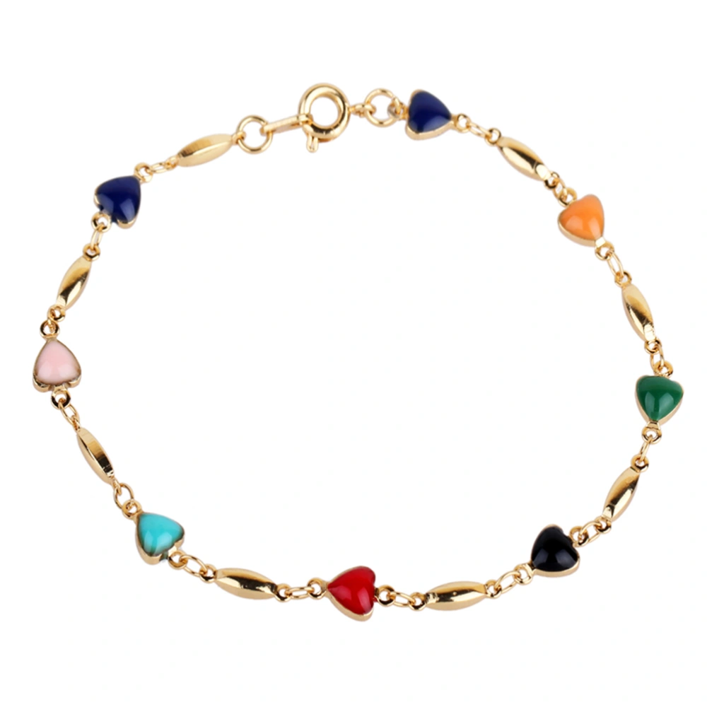 Women Bracelet Stylish Colorful Heart Shape Beads Micro-inlay Wrapped Zircon Hand Chain for Lady Girls (Golden)