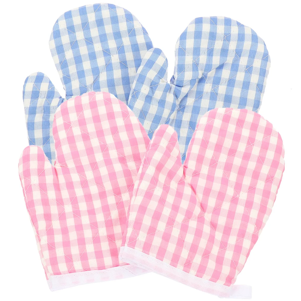 4Pcs Heat Resistant Oven Mitts Kitchen Oven Gloves Decorative Baking Gloves Anti-scald Grill Gloves