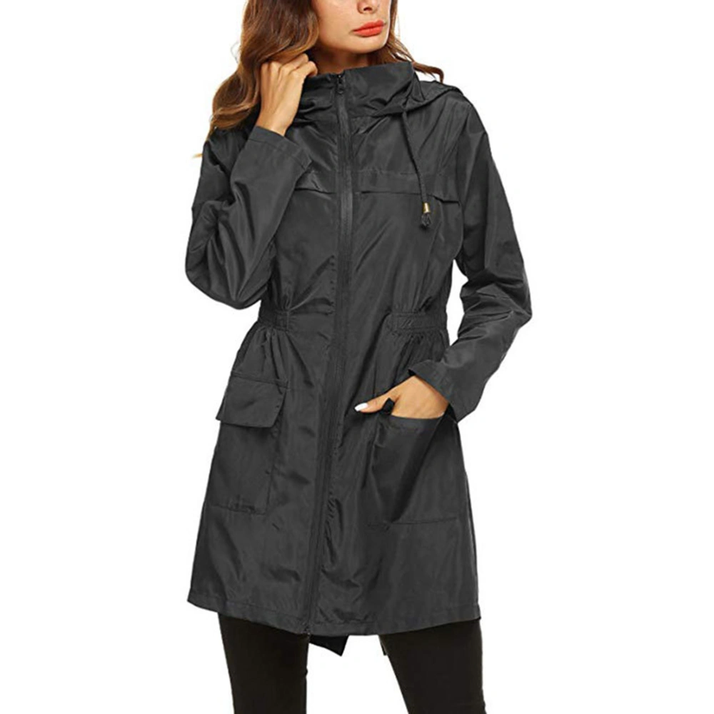 Women's Lightweight Raincoat Waterproof Ultra-thin Mountaineering Suit Outdoor Windproof Coat Hooded Hiking Long Active Rainwear (Black, Size S)