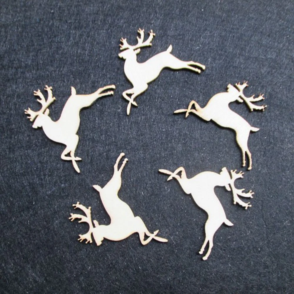 10PCS Wood Chips DIY Pure Handmade Accessory Wooden Deer Chips Puzzle Wood Individual Creative Teaching Graffiti Art Crafts