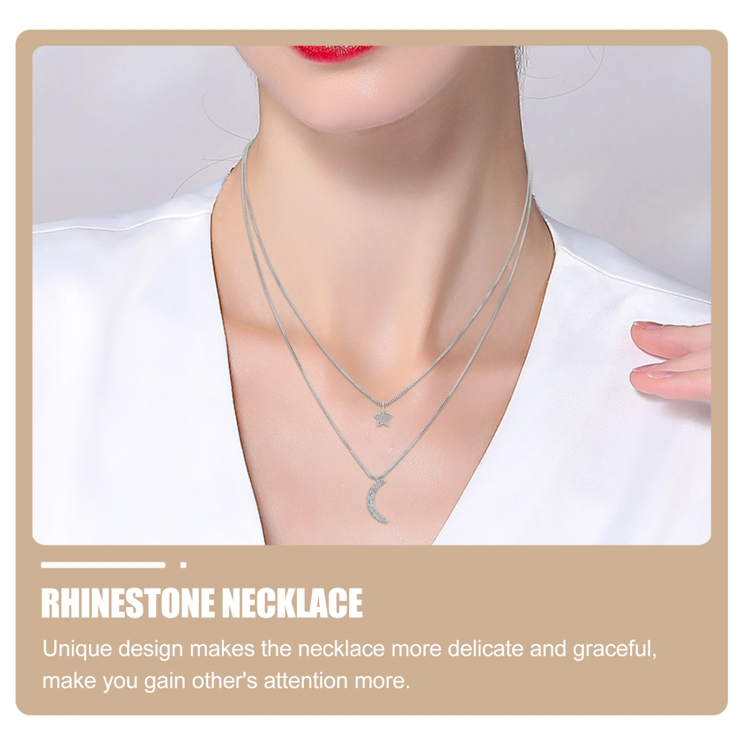 Double Layer Crystal Necklace Moon Star Necklace Female Clavicle Chain for Women