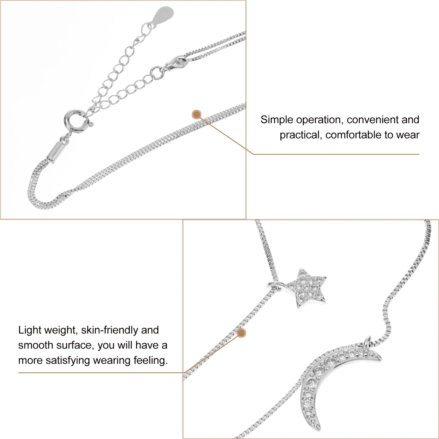 Double Layer Crystal Necklace Moon Star Necklace Female Clavicle Chain for Women
