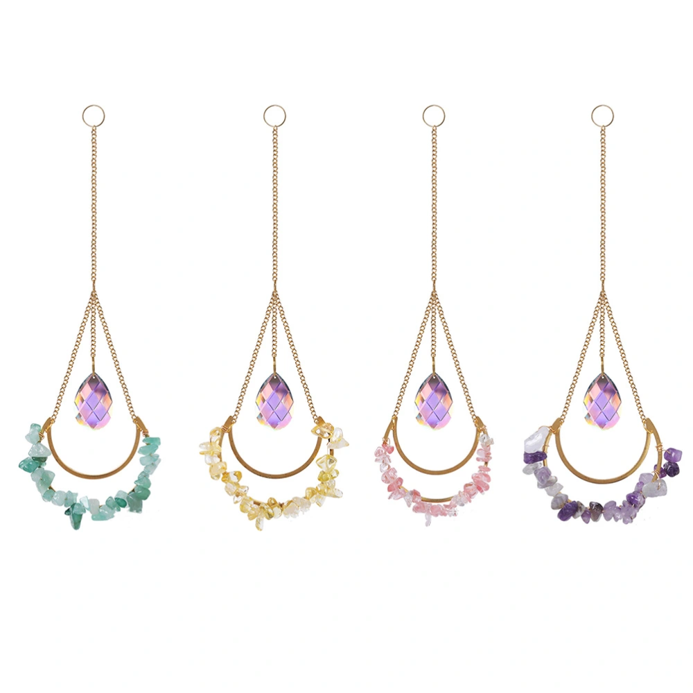 4 Pcs Crescent Crystal Pendants Refract Outdoor Chakra Stone Hanging Chains