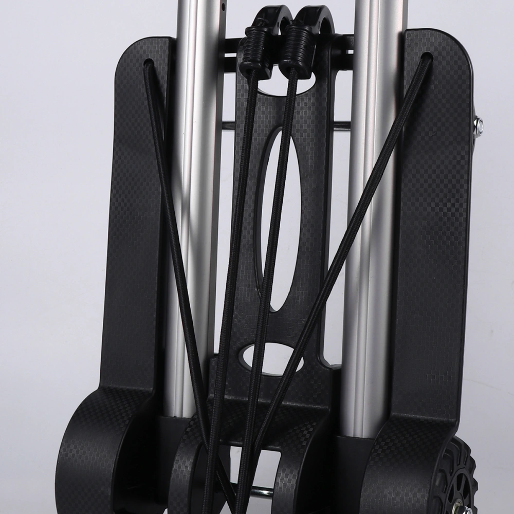 Folding Cart Aluminum Alloy Portable Small Pull Rod Luggage Cart Shopping Trolley (Black Alloy Four-Wheel Thickened Pattern)