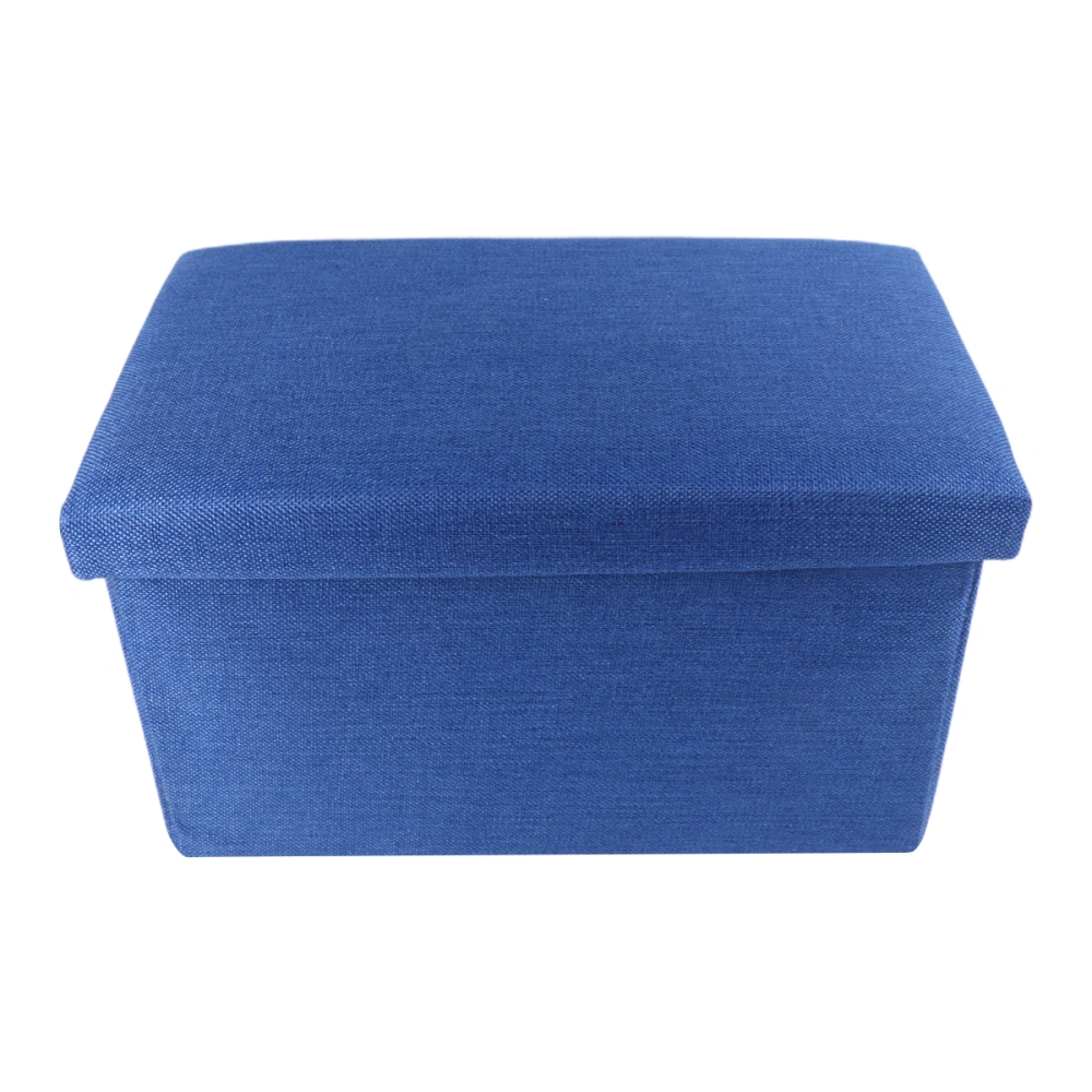 Foldable Storage Ottoman with Folding Toy Chest Storage Box Linen Fabric Ottomans Bench Foot Rest for Bedroom Living Room (Dark Blue)