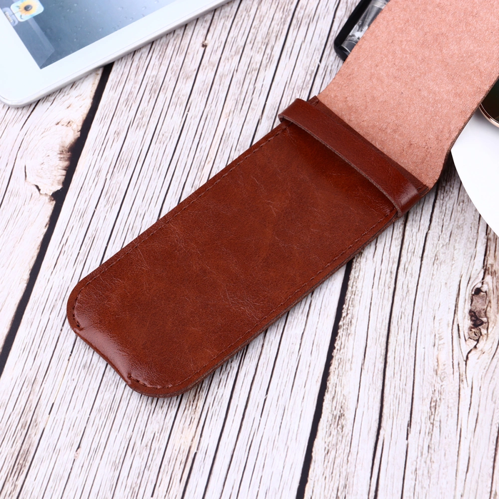 1Pc Leather Pen Case Holder Handmade Vintage Multi Pens Pouch Leather Pen Protective Sleeve Cover Pen Storage Bag for Home Office School(Two Pack, Coffee)