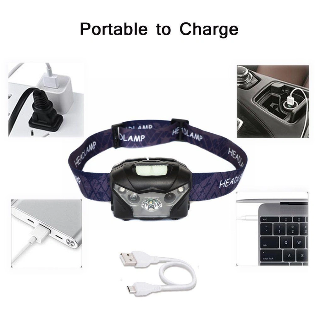Mini USB Rechargeable LED Headlamp Sensor Headlight Camping Flashlight Head Light Torch Lamp