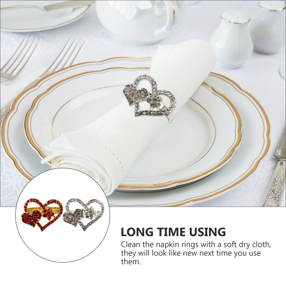 2pcs Valentine's Day Theme Heart Alloy Napkin Rings Dinning Table Decor