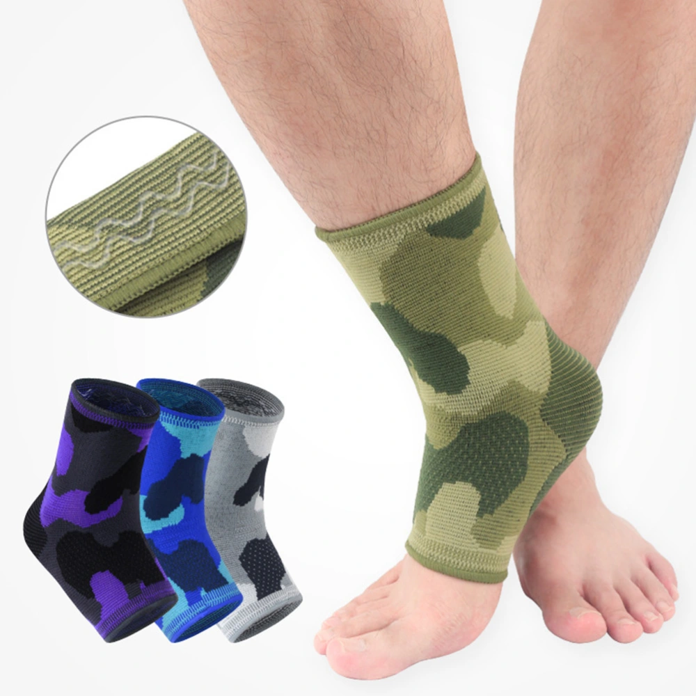 1PC Knitted Ankle Protector Elastic Ankle Brace Anti-Sprain Foot Protective Gear for Adults Outdoor Sports (Camouflage Green, Size L)