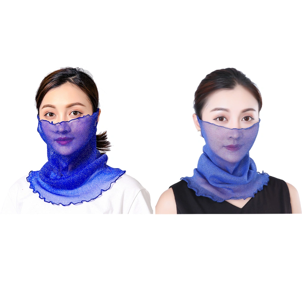 2pcs Thin Sun Protection Face Neck Veil Multi-function Neck Scarf Summer Veil for Women (Blue)