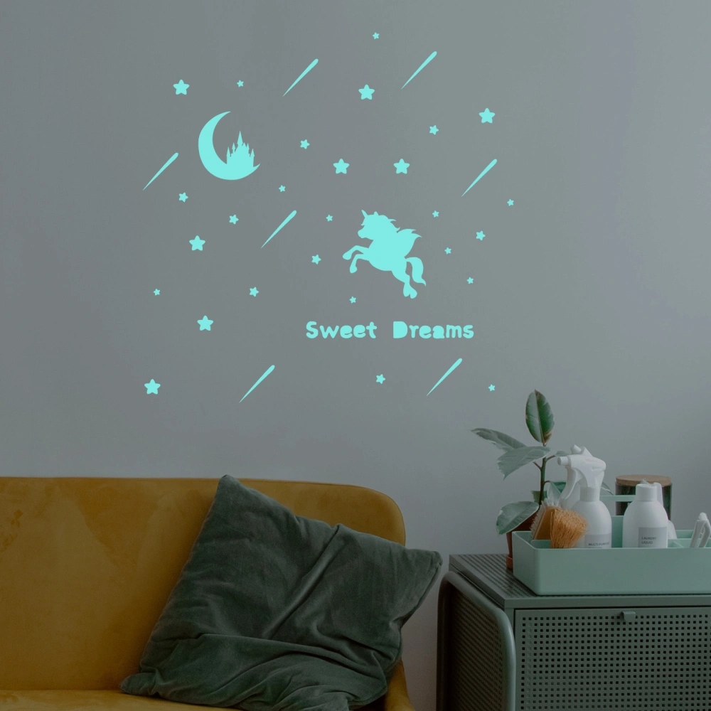  1 Set Luminous Unicorn Castle Wall Sticker Cartoon Wall Decal Home Decoration