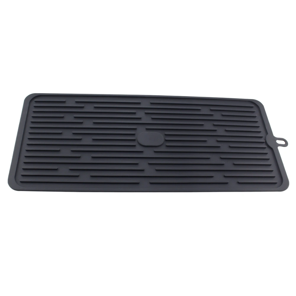 Bar Silicone Drain Pad Drying Mat Kitchen Thick Counter Deep Grooves Drain Tray (Black)